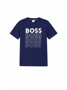 Hugo Boss Boys Navy Blue Logo Short Sleeve Tee Luxury Designer European 14 Slim